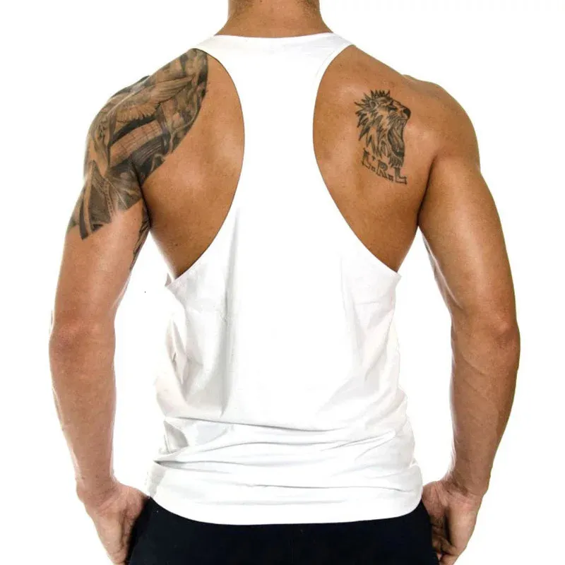 Mens Cotton Tank Tops Captain Shirt Gym Fitness Vest ärmlös manlig casual bodybuilding Sport Man Workout kläder 240304