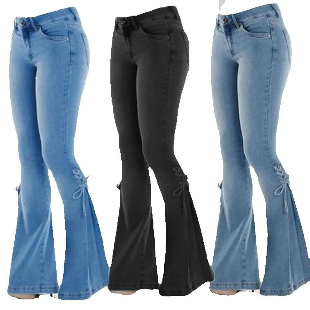 Женская средняя талия на джинсовые штаны 2019 года.