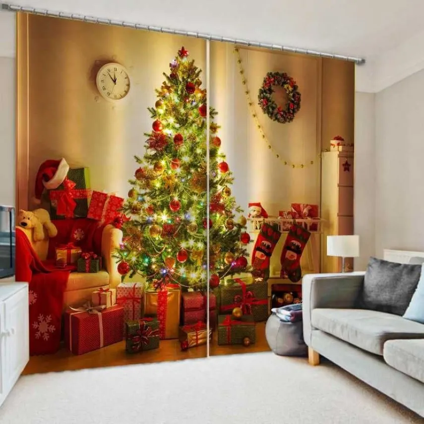 Cortinas personalizadas 3D, cortinas de árbol de Navidad para sala de estar, dormitorio, decoración del hogar, diseño de calcetín, Cortinas325K