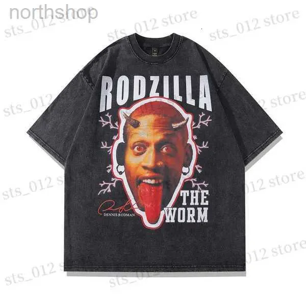 Mens T-shirts Frog Drift Fashion Vintage Loose Basketball Graphic Retro Washing Summer The Worm Dennis Rodman Overdized Tee T-Shirt Topps Men T230512BW2S