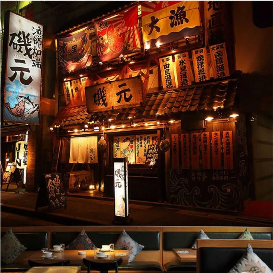 Retro Izakaya Po Muurschildering Wallpapers voor Japanse Keuken Sushi Restaurant Industrieel Decor Wallpaper 3D Wall Paper309k