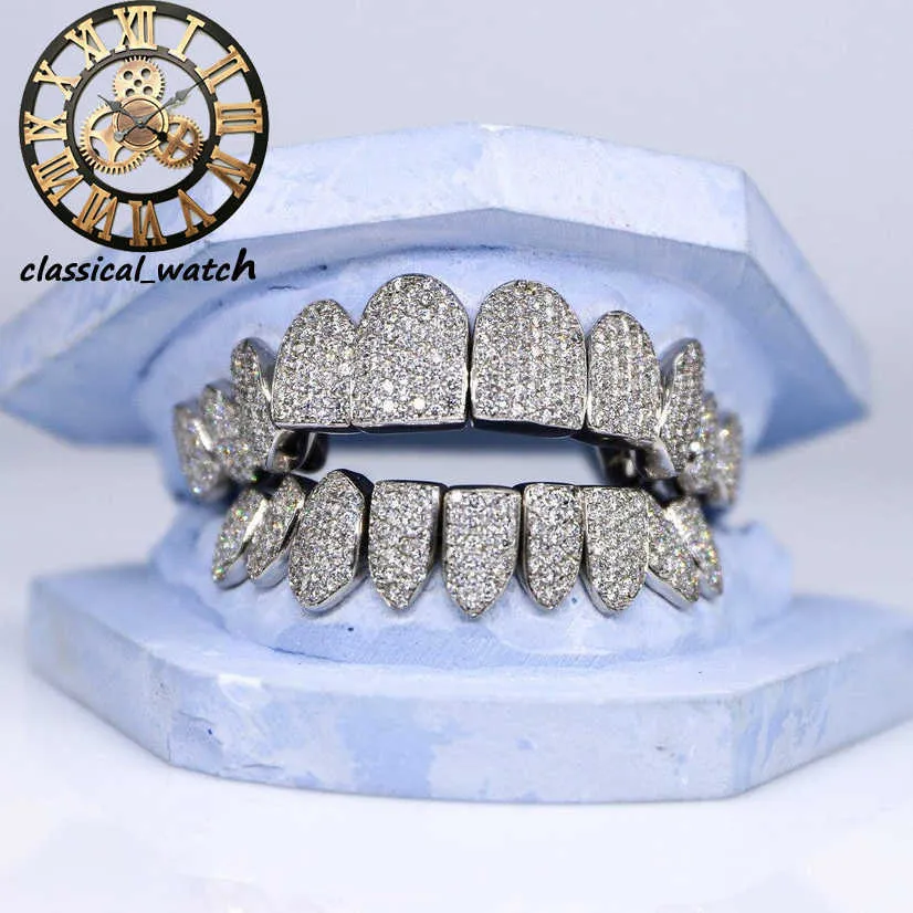 10 på 10 VVS Moissanite Diamond Grillz Iced Out Bussed Down Teeth Mouth Grille för rappare Luxury Personalized Grille