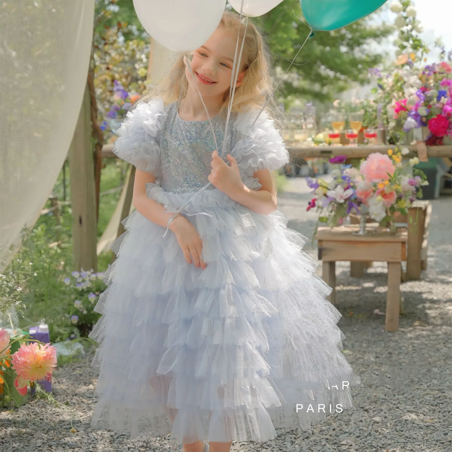 Paillettenprinzessin Blumenmädchenkleider für Hochzeits Kleinkind Festzug Puffy Tulle Prom Kleider Kinder Kinder Party Multilayer Ballkleid Kommunionkleider