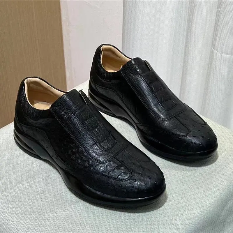 Chaussures décontractées Authentique peau d'autruche véritable All-match Couleur noire Unisexe Femmes Hommes Baskets Véritable Cuir Exotique Mâle Slip-on Flats