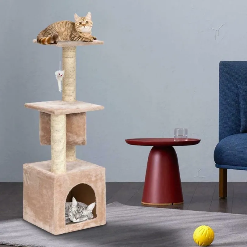 36 Cat Tree Bed Furniture Scratching Tower Post Condo Kitten Pet House Beige227u