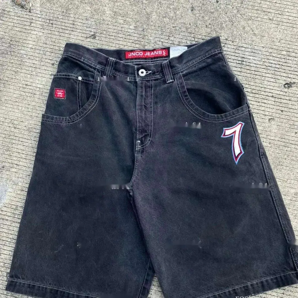 Mens Jnco shorts jeans för mens y2k streetwear hip hop boxing handskar grafiska tryck baggy svarta byxor män kvinnor harjuku gotisk bred byxa vinter01