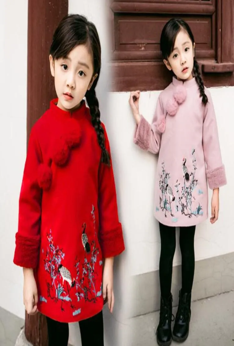 Meisjes Jurken Nieuwe Winter Chinese Cheongsam Stijl Dikke Warme Nieuwjaar Baby Meisjes Lange Mouw Prinses Jurken 2 Kleuren4947408