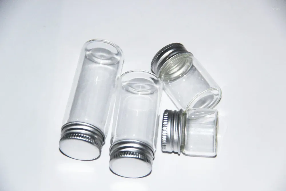 Butelki 200pcs 7 ml 12 ml 20 ml 25 ml szklanej butelek śrubowa aluminiowa czapka silikonowa pusta słoik