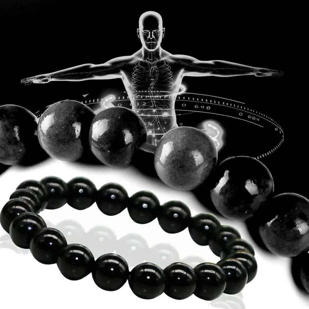 Beaded Natural Black Obsidian Stone Bracelet Promote Blood Circulation Relax Anxiety Relief Healthy Weight Loss Bracelets Women MenL24213