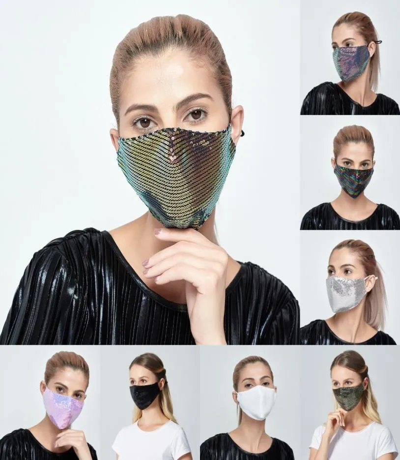 DHL Sequins Montaj Maskeleri Moda Bling 3D Yıkanabilir Maske Toz Geçirmez Toz Geçirmez Antidust Yüz Kalkanı Parti Maskesi Parti Yüzü COV9260576