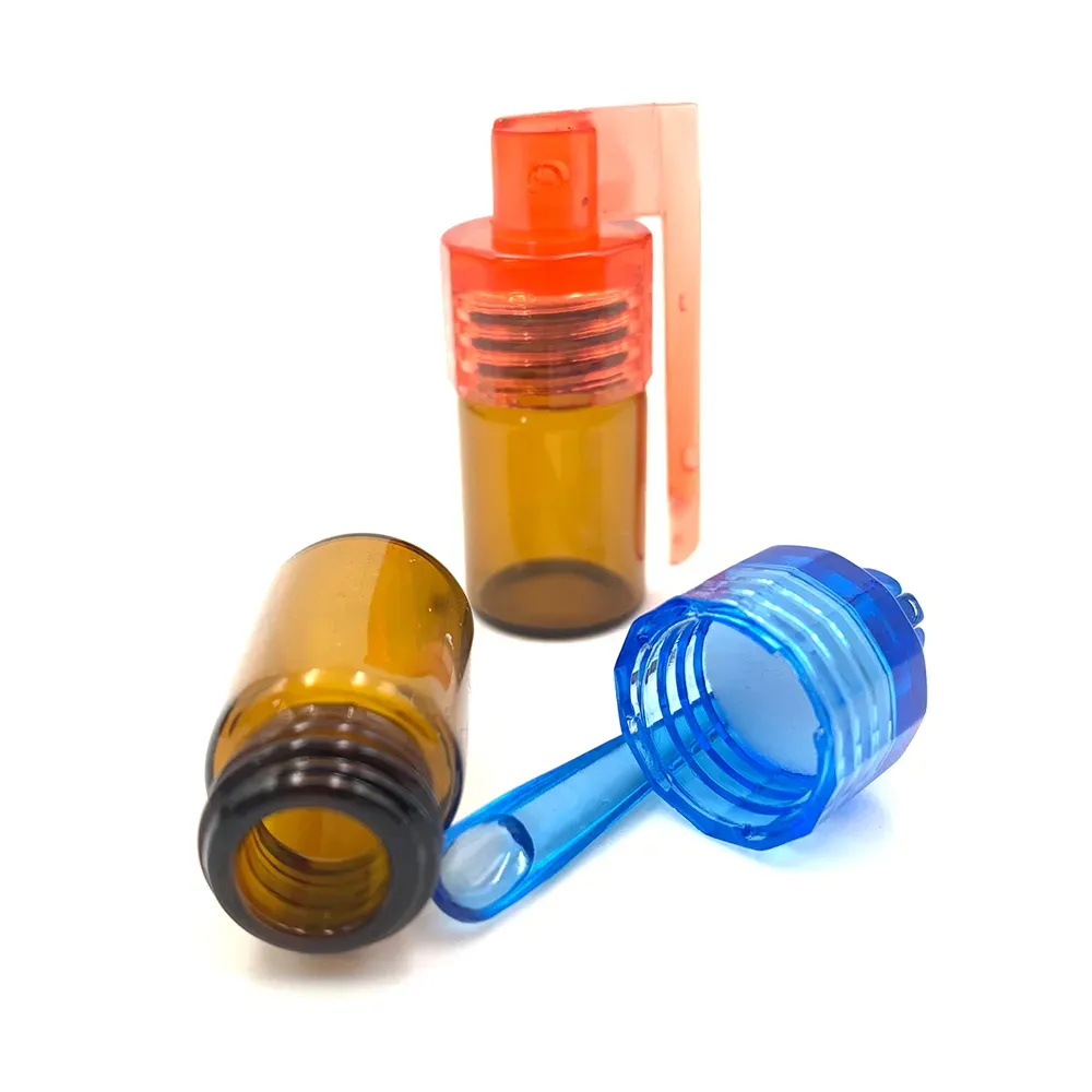 51mm/36mm Glass Pill Case Smoking Bottle Snuff Snorter Dispenser Bullet Plastic Cap Vial Storage Container Box with Spoon MultiColor tools accessories