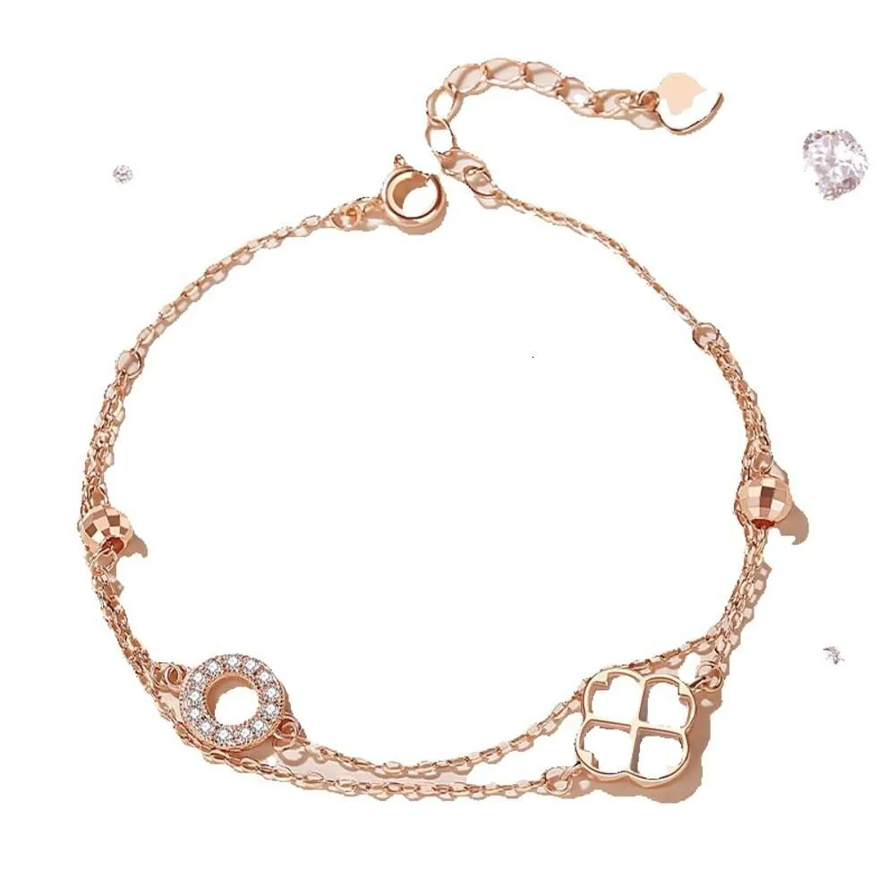 Bracciale estivo da donna in oro rosa bianco Fritillaria Instagram Light Small Forest con doppio trifoglio a strati Bracciale in puro argento