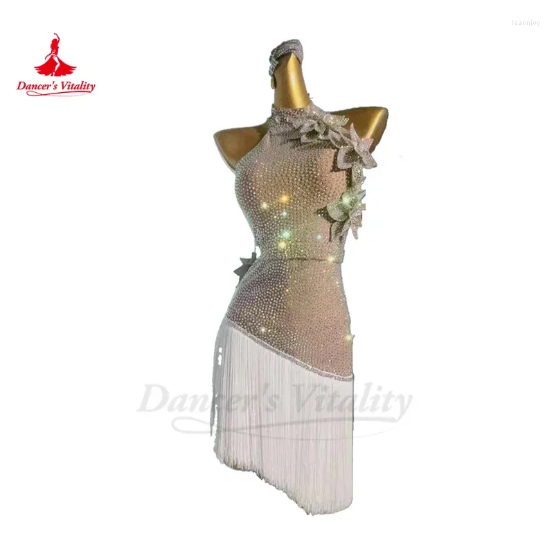 Ropa de escenario Vestido de baile latino para mujeres Personalizado Senior AB Stones Rumba Chacha Tango Performance Vestidos de ropa profesional