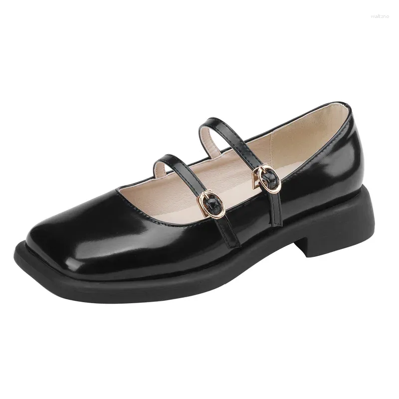 Модельные туфли, женские туфли-лодочки Мэри Джейн, SmallHut, весна-осень 2024, черные, бежевые, женские туфли на низком толстом каблуке с двойной пряжкой и квадратным носком