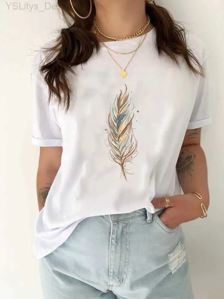 Women's T-Shirt Feather Watercolor Trend Cute Short Sle Tee Top Women Fashion Casual Clothing Fe Summer Graphic T Shirt Print T-shirt L24312 L24312