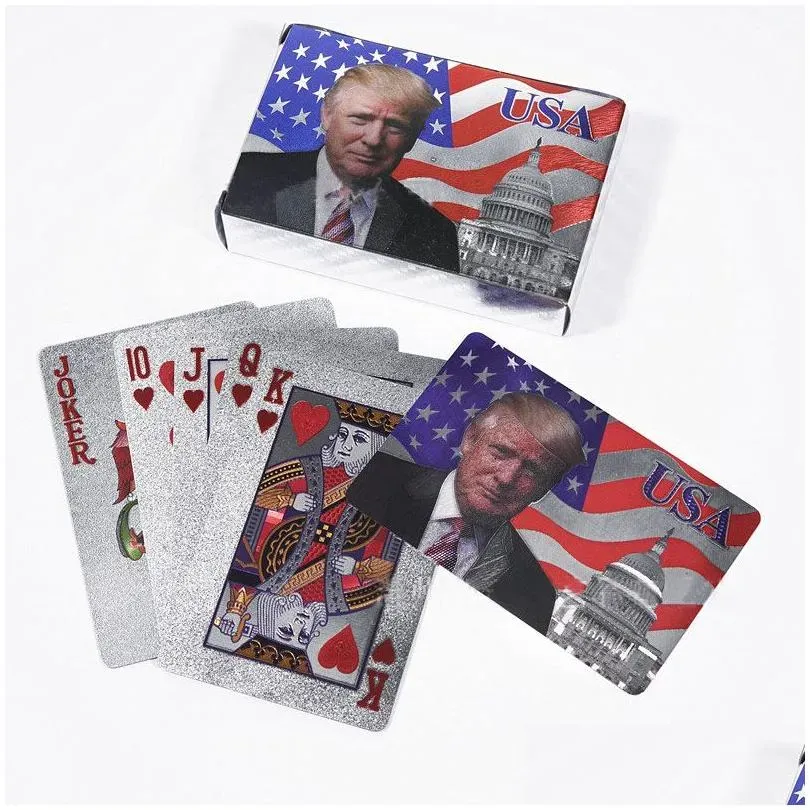 trump waterproof gold silver playing cards poker game plastic cards