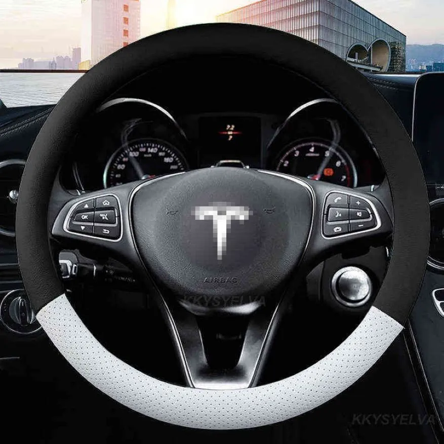 Microfiber Leather Car Steering Wheel Cover 38cm for Tesla All Models 3 S Y X Auto Interior Accessories styling Y1129269A