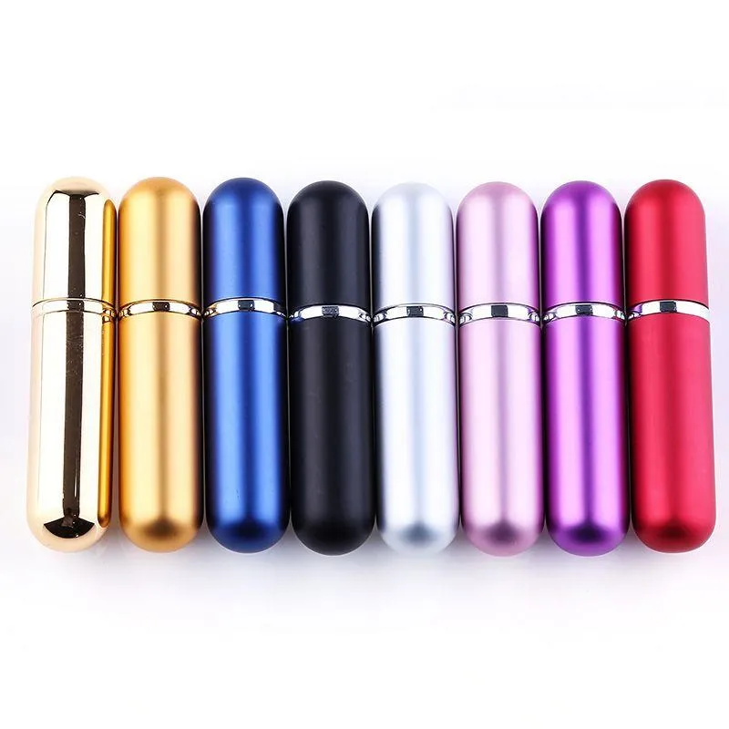 9 couleurs 5 ml mini bouteilles de parfum rechargeables en aluminium portables avec vaporisateur contenants cosmétiques vides pour voyageur 300 pcs/lot Fkabq