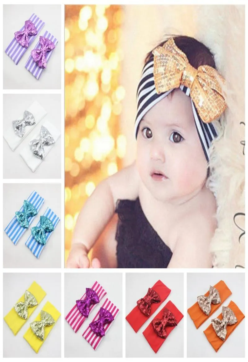 WomenBaby Hair Accessory Head Wrap Blended Cotton Tyg Headwrap Elastic Stripe Sequins Bowknot Head Band Turban Bow Hairb7274454