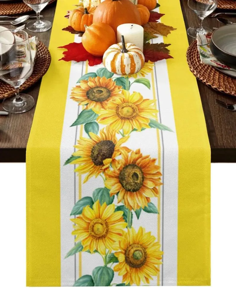 Nappe de Table en lin jaune aquarelle tournesol, décoration de mariage, cuisine de vacances, salle à manger pour décoration de fête à domicile