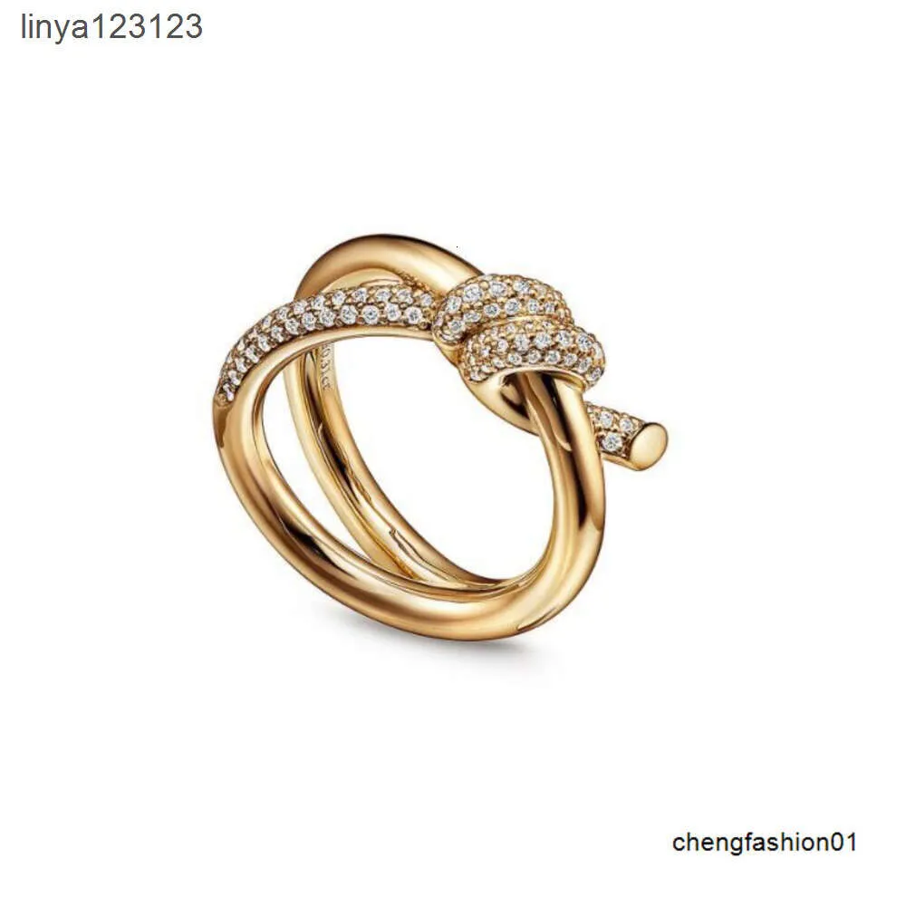 Bague de styliste pour femmes, bague avec nœud en corde, avec diamants, à la mode, bijoux classiques plaqués or, Rose, mariage, vente en gros