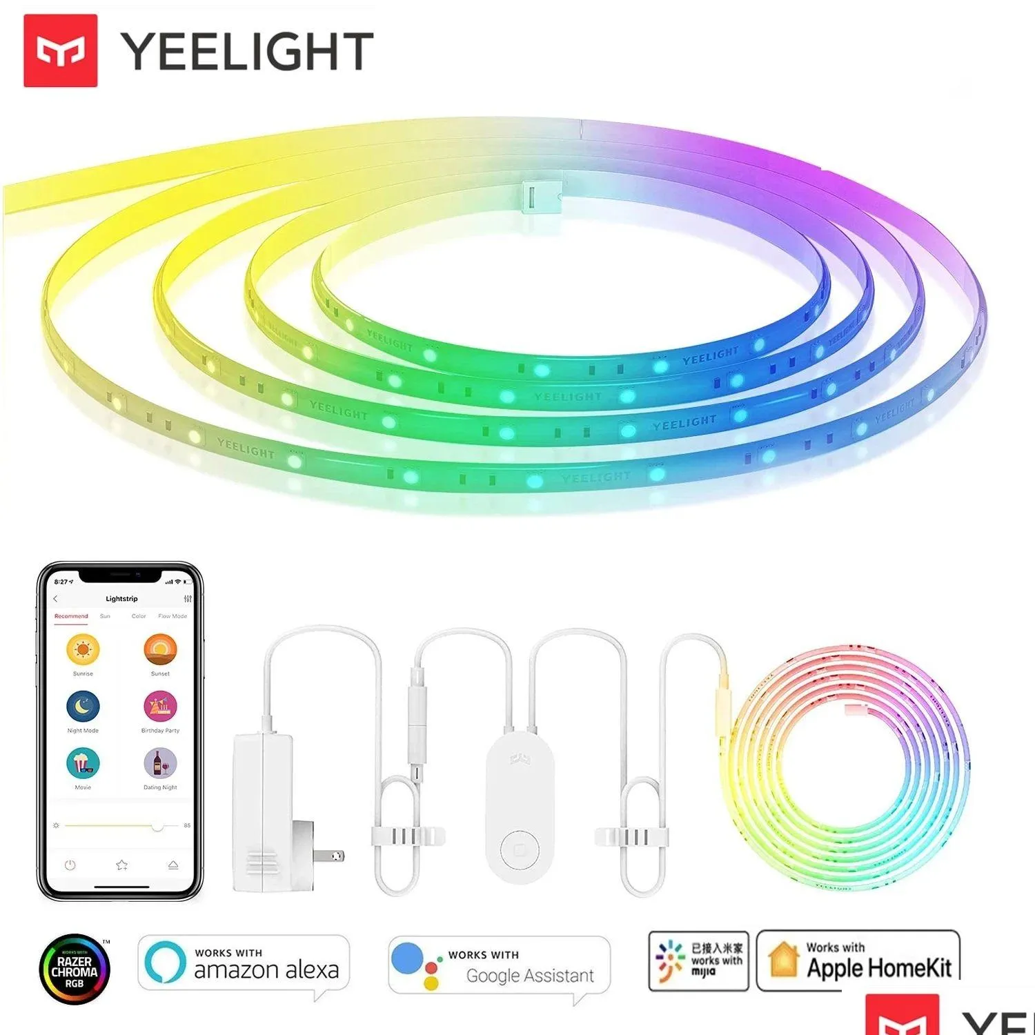 Inteligentna kontrola pilotu Wersja globalna Yeelight Aurora Smart Light Strip 1S RGB Colorf WiFi 2M do 10m 60 LED Lightstrip dla aplikacji otuht