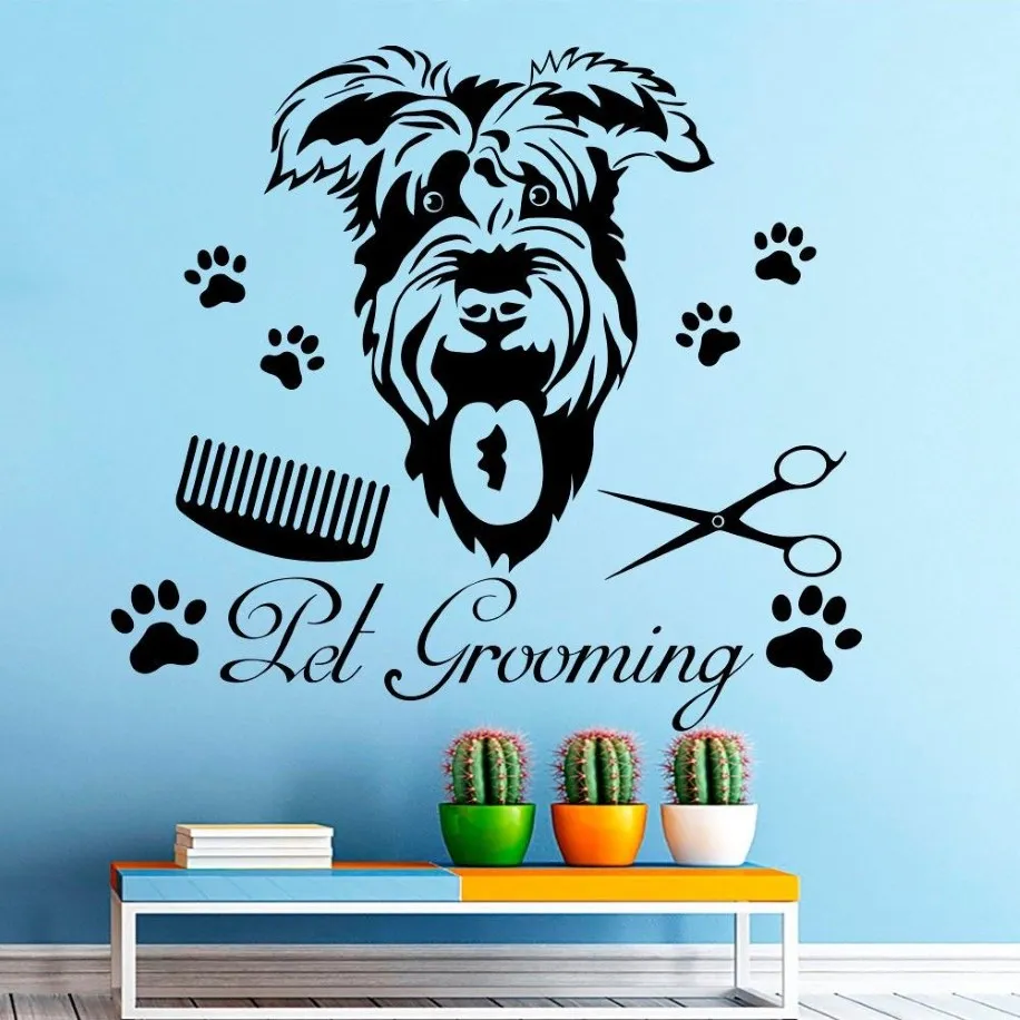 ペット犬のグルーミングアートパターン壁ステッカー壁画ホームリビングルーム装飾壁デカールペットショップウィンドウポスター壁紙340N