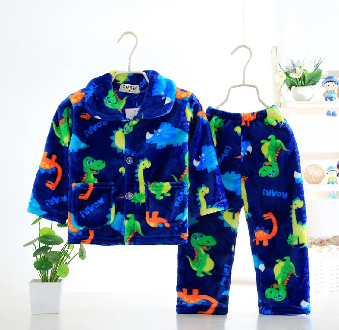 Famli Crianças Conjuntos de Pijamas de Flanela Quente Coral Fleece Meninas Dos Desenhos Animados Impressão Pijamas Meninos Inverno Manga Longa Pijamas Camisola Y2007044611679