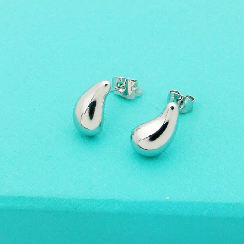 Silver Color Luxury Brand Stud T-letter Glossy Water Drop Earrings Fashion Brass Jewelry Without Box