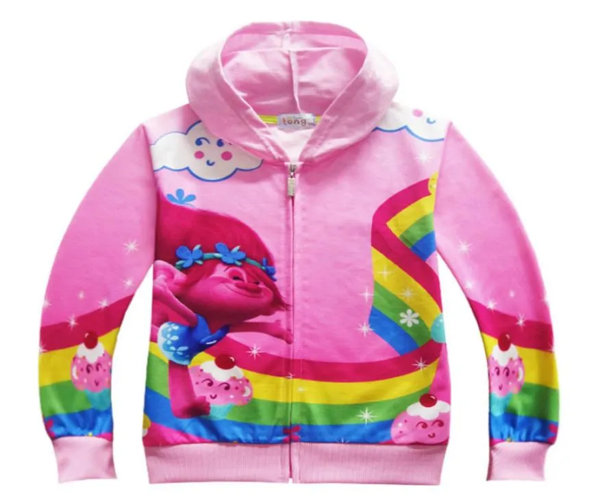 Outono meninas casaco dos desenhos animados trolls jaqueta com capuz crianças hoodies moletom crianças bebê trolls costume3873975