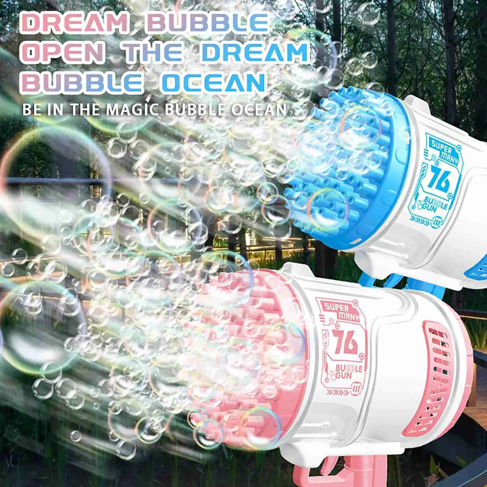 Sand Play Water Fun Electric Bubble Bazooka Gatling Bubbles Gun Toy 76-Hole Automatisk bubbla Maskin Summer Outdoor Soap Water Game Baby Kids Toys L240312