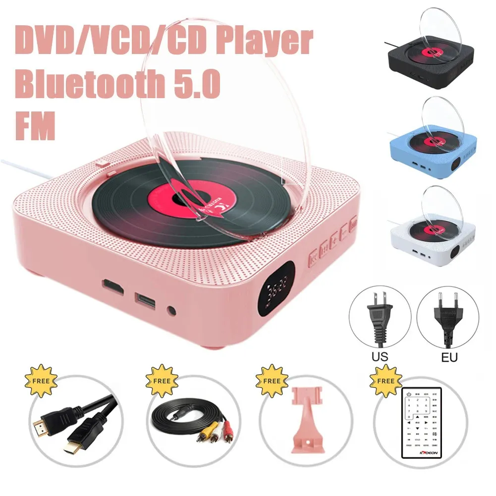 VCD CD DVD Player Multifunktionell ljudspelare Bluetooth -högtalare FM Radiovägg monterad 3,5 mm aux jack fjärrkontroll 240229