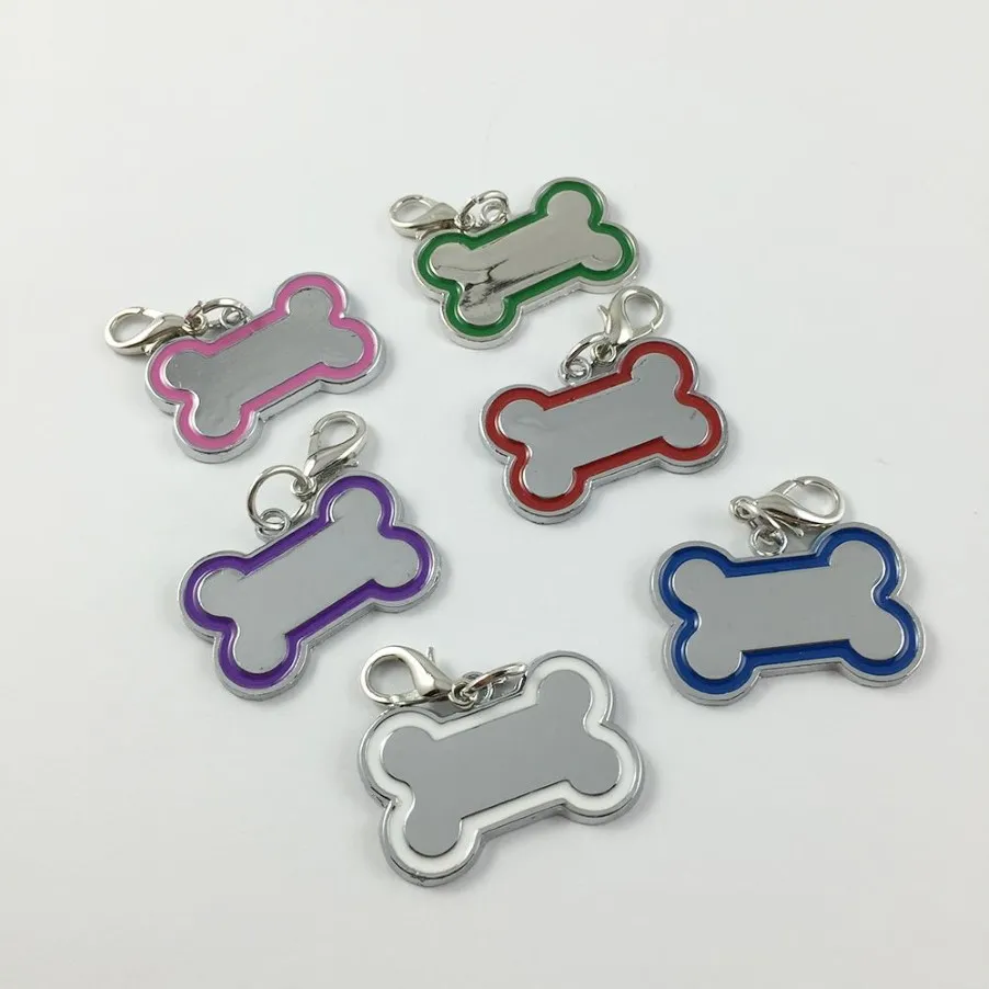 30 pezzi / lotto Creativo carino in acciaio inossidabile a forma di osso fai da te pendenti per cani Tag di carta per collari personalizzati Accessori per animali domestici304y