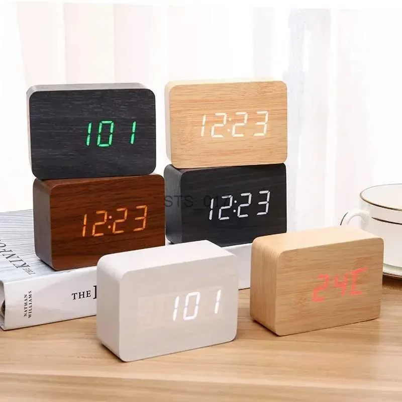 Other Clocks Accessories Creative Alarm Clock LED Wooden Watch Table Voice Control Digital Wood Despertador USB/AAA Powered Electronic Desktop ClocksL2403