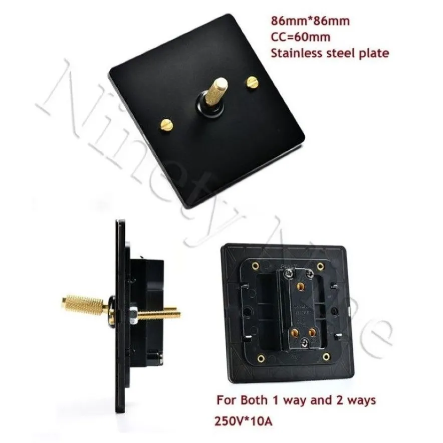 Retro Toggle Switch With Brass Lever & Stainless Steel Matte Panel – 3-Gang For Home Or Commercial Lighting (90-250V)