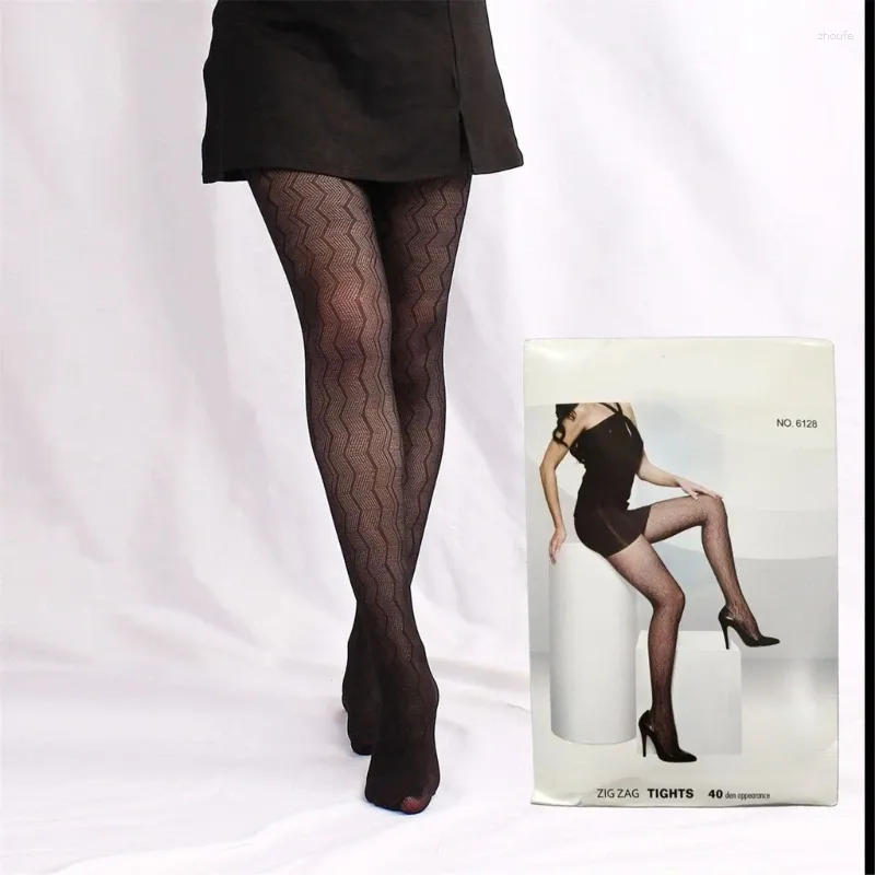 Women Socks Wavy Vertical Striped Jacquard Pantyhose Stockings Sheer Mesh Tights For Womens Drop