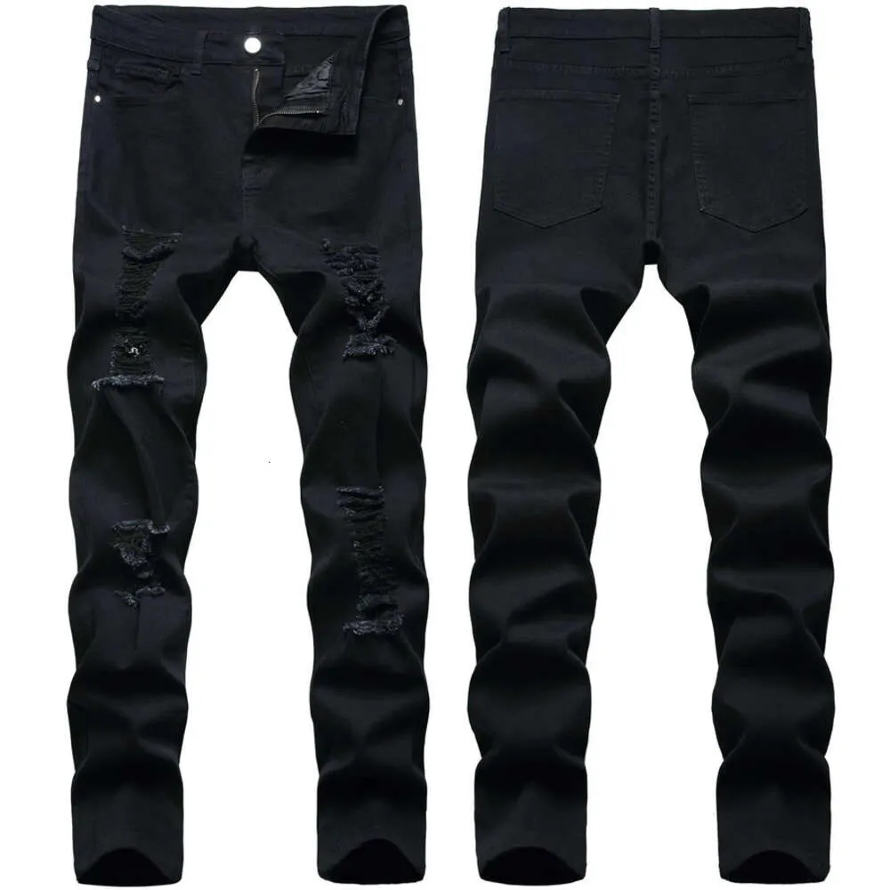 Jeans da uomo retrò neri pantaloni elasticizzati con foro strappato slim fit pantaloni casual in denim moda di alta qualità 397