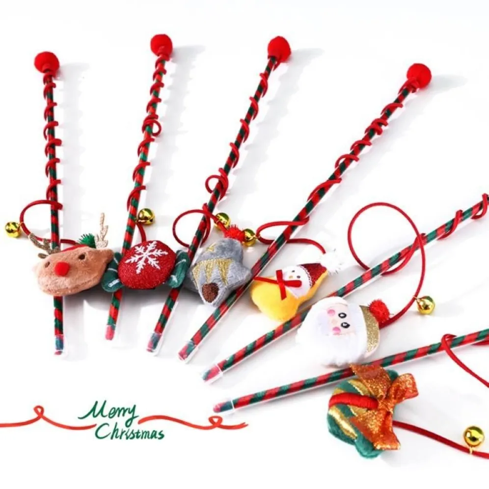 Kat Speelgoed Kerst Speelgoed Interactieve Veer Bell Teaser Stick Wand Grappig Huisdier Indoor Pluche Accessoires204V