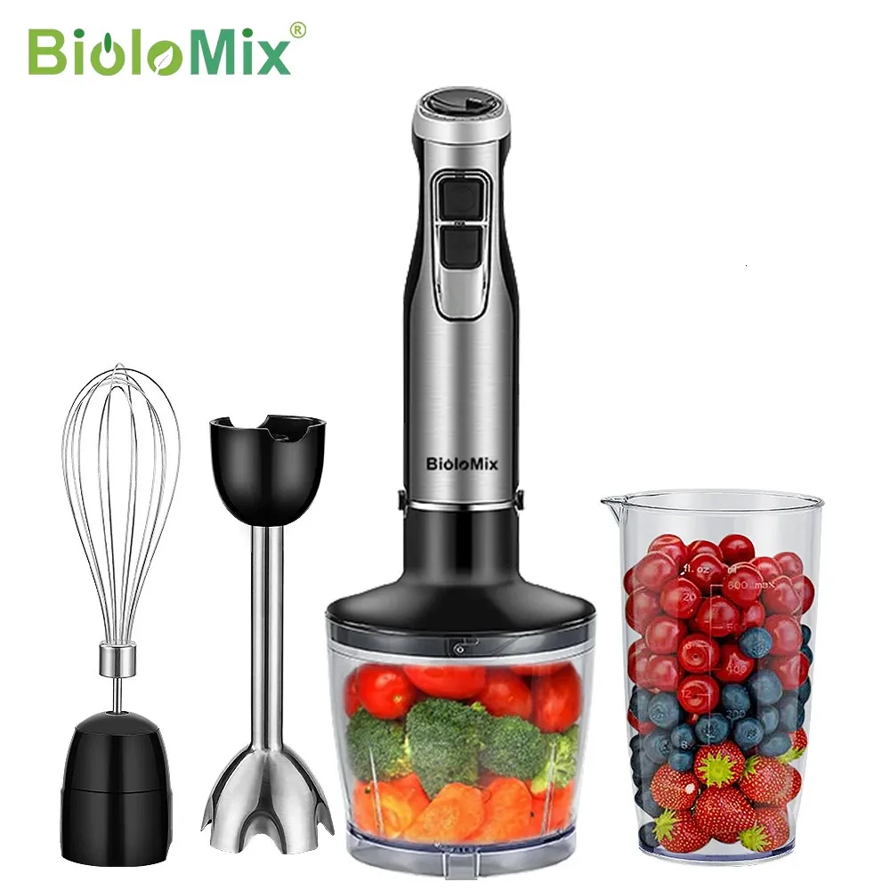 Biolomix 4 i 1 High Power 1200W Immersion Hand Stick Blender Mixer Inkluderar Chopper och Smoothie Cup rostfritt stål Ice Blades 240228