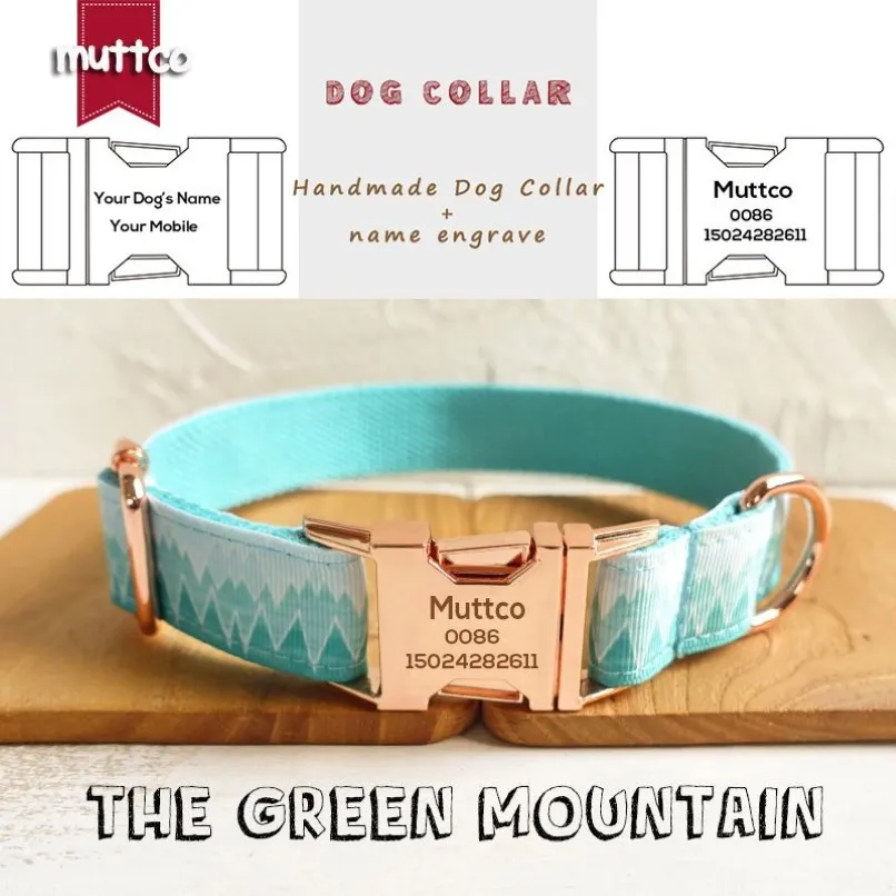 MUTTCO retailing unique style collar engraved metal buckle THE FOREST PLAID cotton Customized dog collar 5 sizes UDC015M296q