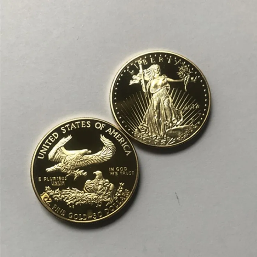 100 pcs non magnetic dom eagle 2012 badge gold plated 32 6 mm american statue beauty liberty drop acceptable coins274A