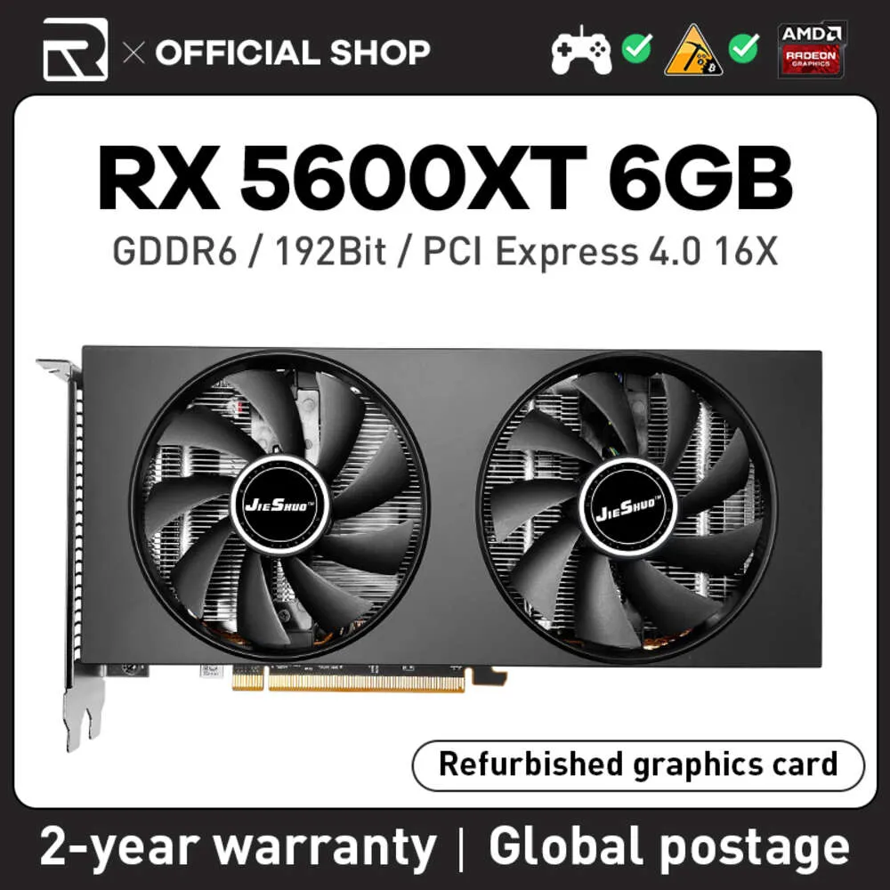 JIESHUO AMD RX 5600XT 6GB cartes graphiques Radeon RX5600 XT 6G mémoire avec 192bit GDDR6 ordinateur de bureau GPU de jeu