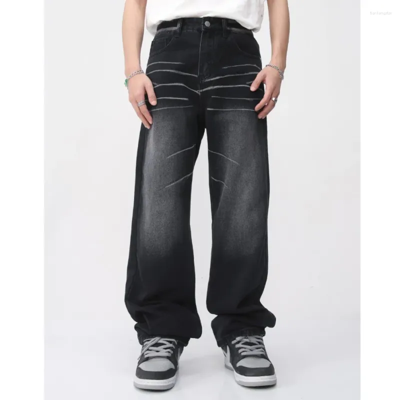 Mäns jeans 2024 Spring Korean Devise High Street Vintage Style Loose Zipper Fashion Foud Color Washing Hip Hop Casual