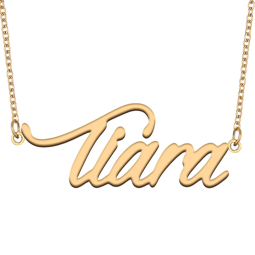 Tiara nome colar pingente para mulheres meninas presente de aniversário placa de identificação personalizada crianças melhores amigos jóias 18k banhado a ouro aço inoxidável