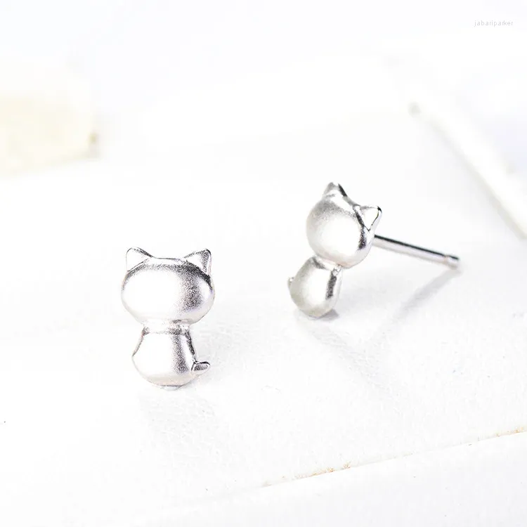 Серьги-гвоздики из стерлингового серебра 925 пробы с милым котенком, матовым, для женской корейской моды