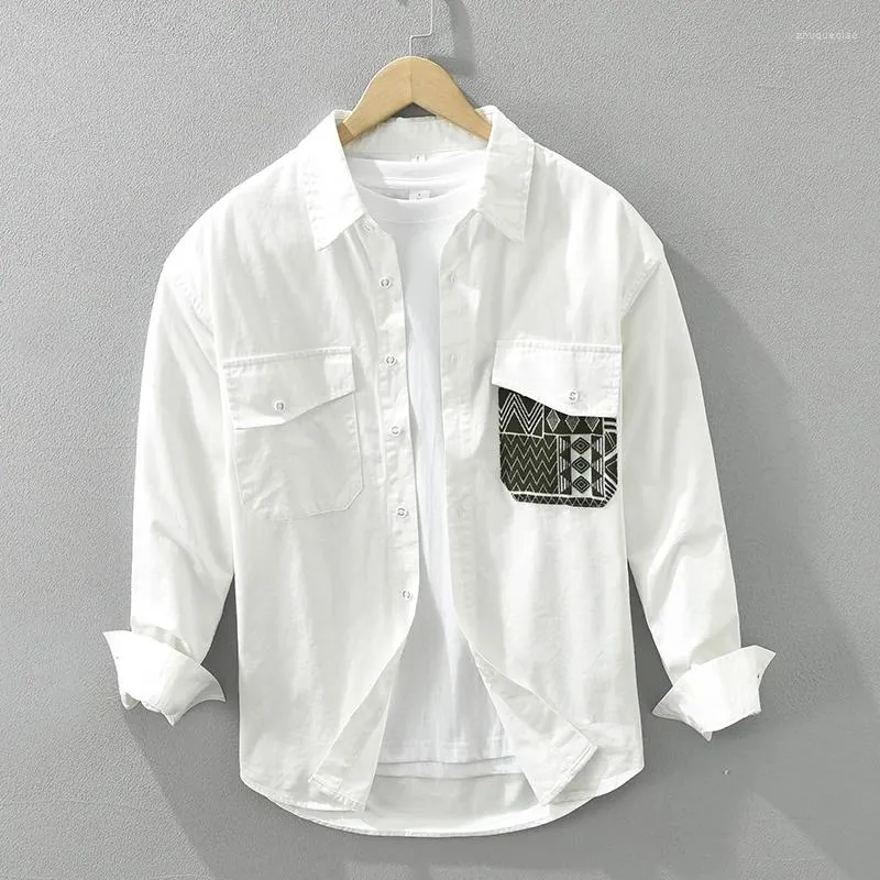 Camisas casuales para hombres Camisa blanca para hombres Algodón Manga larga Ropa suelta y versátil