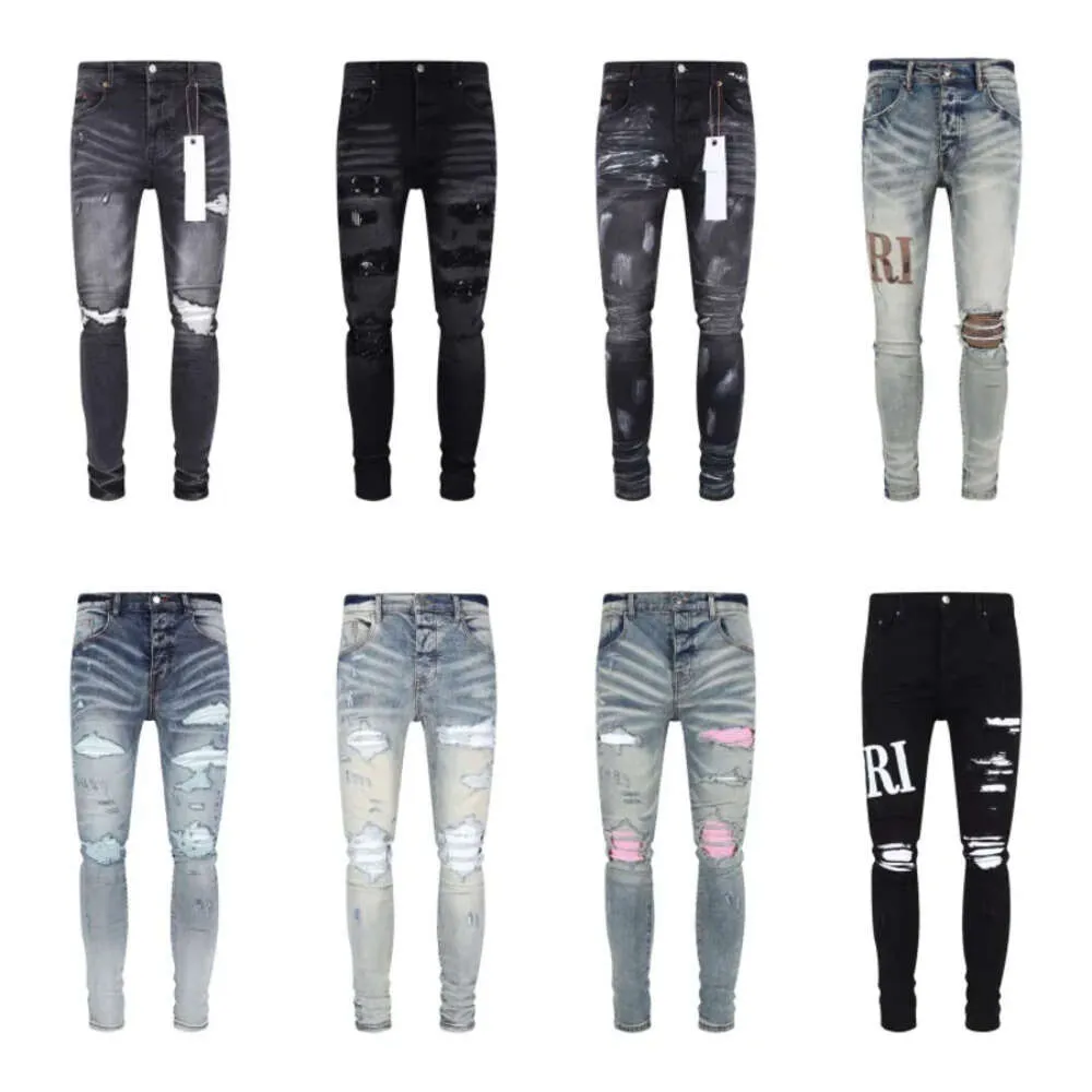 Jeans amirs lila denim byxor mens lila designer jean män byxor avancerad kvalitet rak design retro streetwear casual sweatpants joggers 863