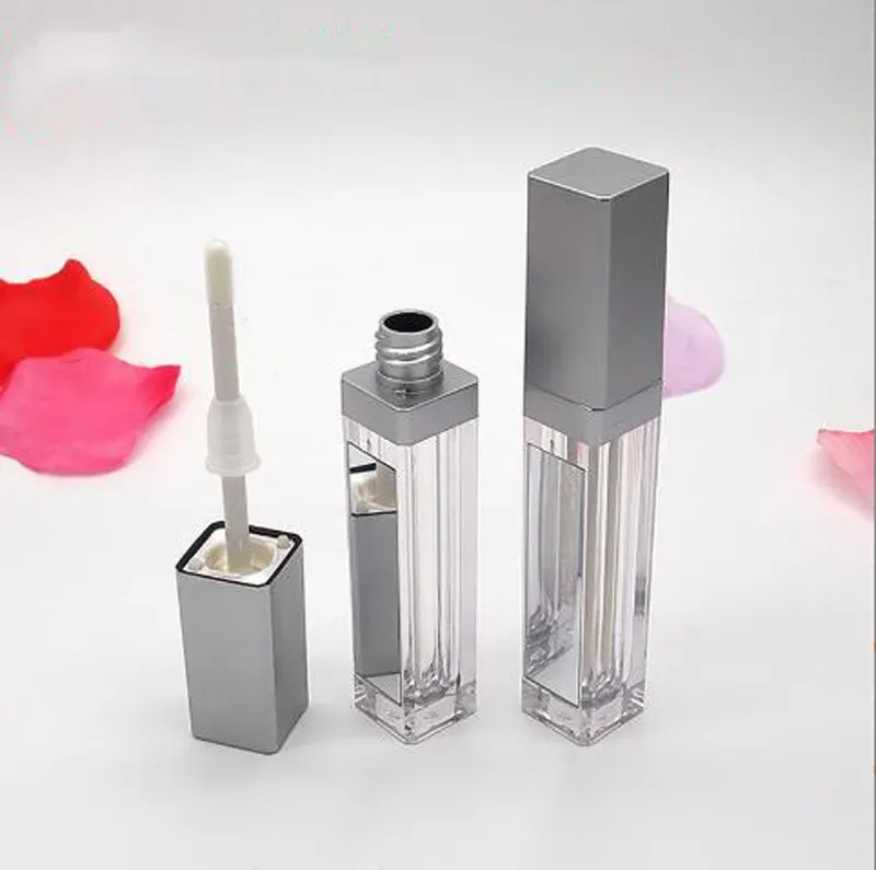 7ML LED Empty Lip Gloss Tubes Bottles with Mirror Square Clear Lip Gloss Bottle Lipgloss Refillable Bottles Container Plastic Makeup Packaging Gold Sliver