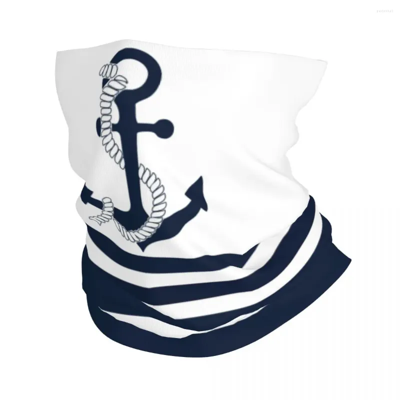 Bandanas Nautical Blue Anchors With And White Winter Headband Neck Ski Hunting Tube Scarf Sailing Sailor Face Bandana Gaiter