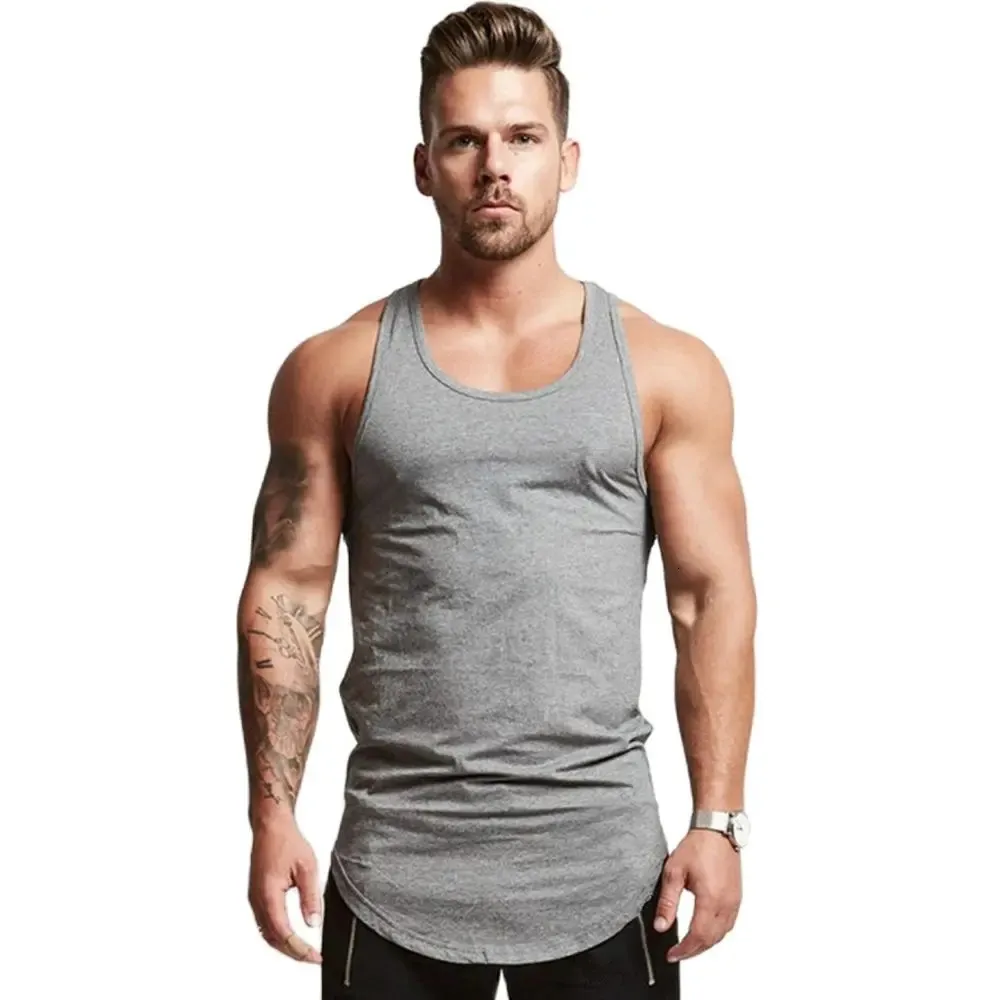 Solid bodybuilding tank tops män gymträning fitness ärmlös skjorta manlig sommar bomull underskjortan casual singlet Vest kläder 240308